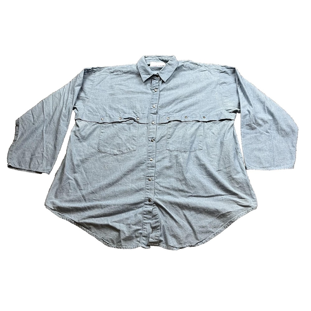 Vintage Levi Shirt Mens L button up Blue Chambray Snap Front 90s